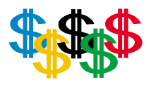 Dollar bills in the style of the Olympic Flag